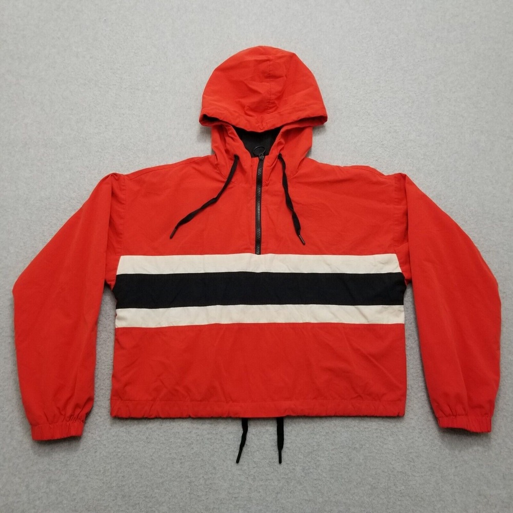 Forever 21 Jacket Womens Medium Red Zip Hooded Boxy Outdoor Windbreaker